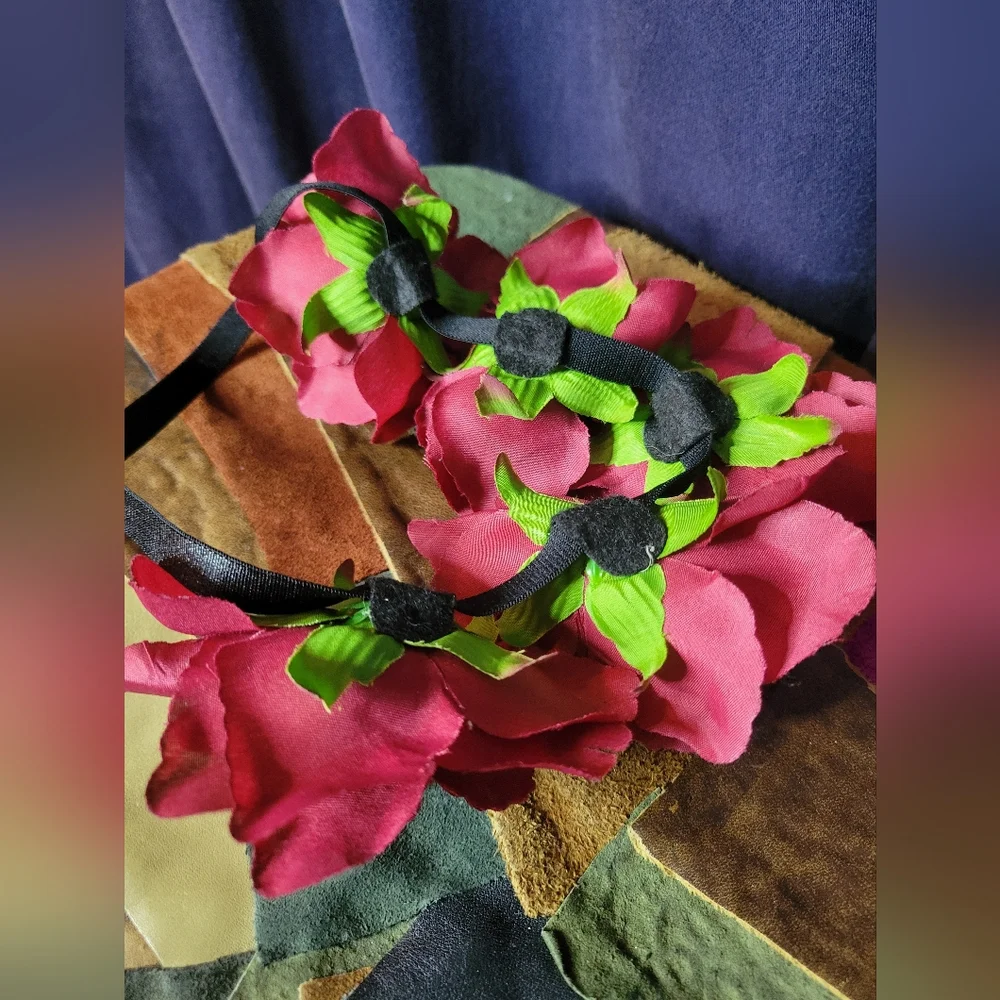 Red Fairy Rose Flower Crown! Elastic Headband! Like New!!